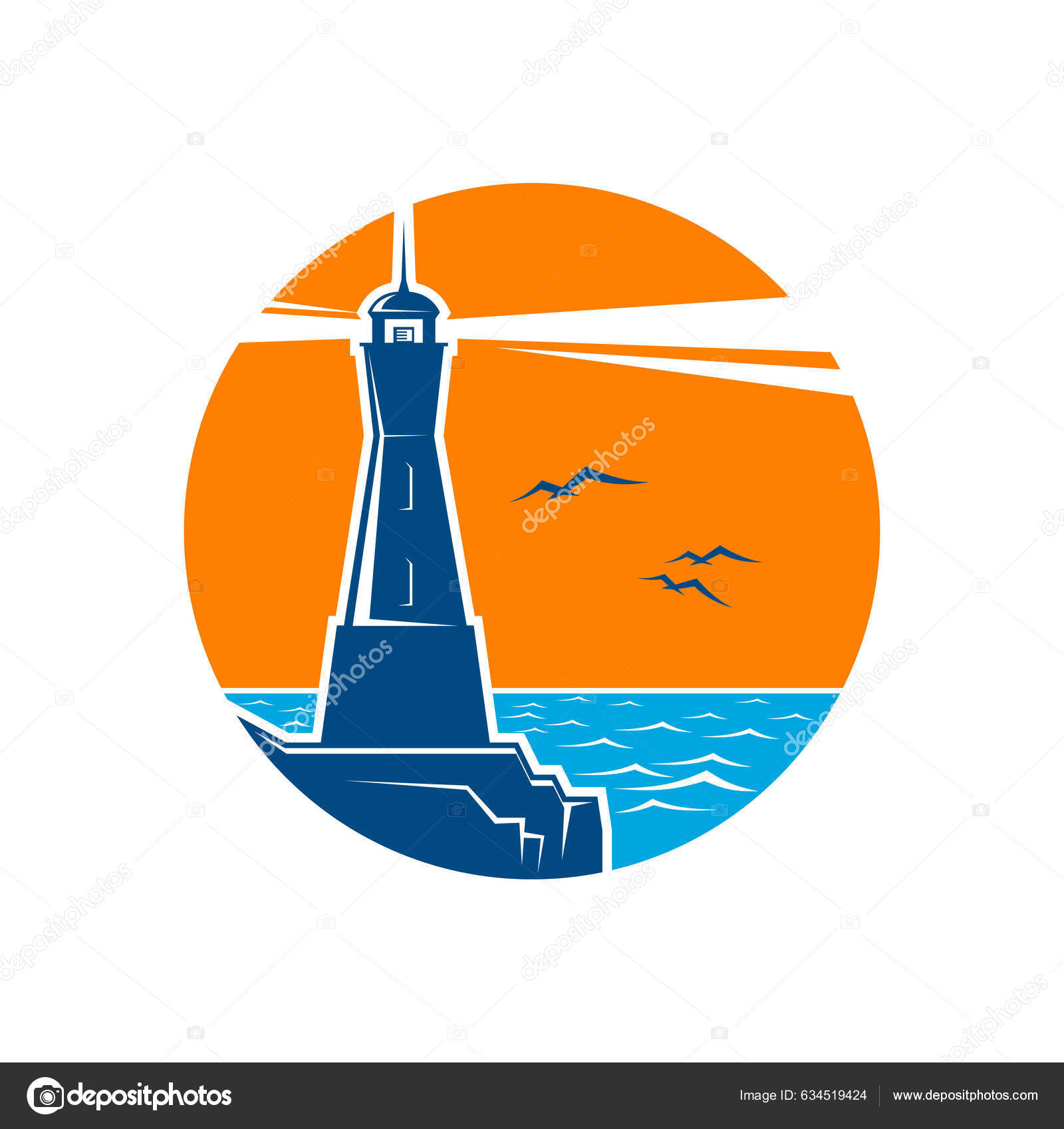 Lighthouse Sea Shore Circle Icon Ocean Travel Navigation Safety Tourism Stock Vector by ©Seamartini 634519424
