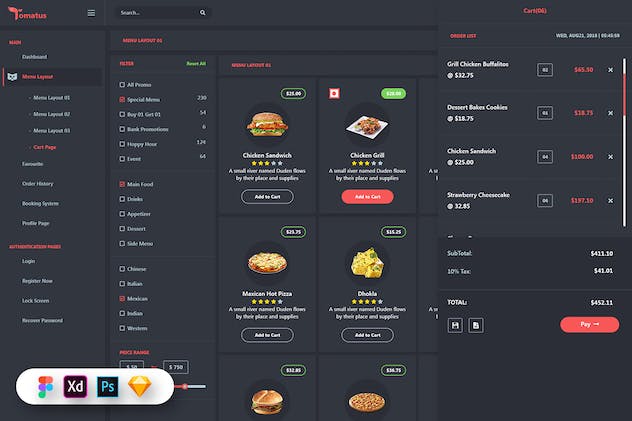 third preview of 'Premium Tomatus Restaurant User Website Dashboard UI Kit  Free Download'