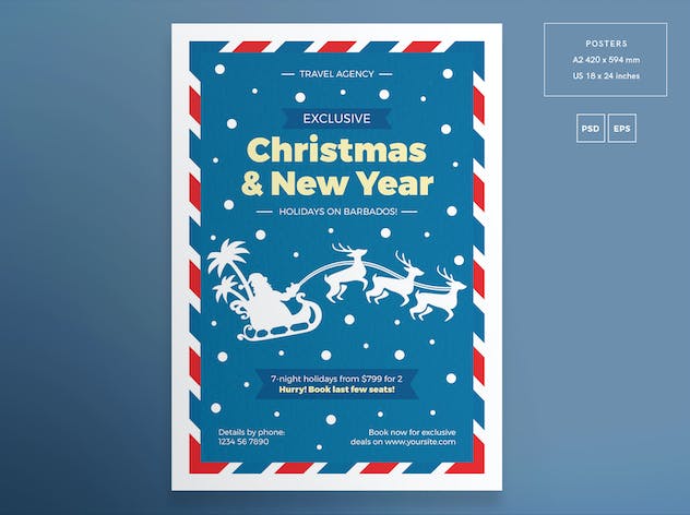 third preview of 'Premium Christmas Travel Agency Flyer and Poster Template  Free Download'