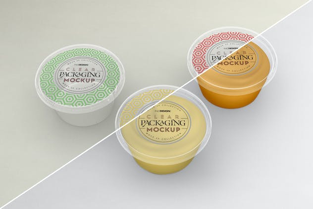 second preview of 'Premium Clear Round Sauce Containers Packaging Mockup  Free Download'