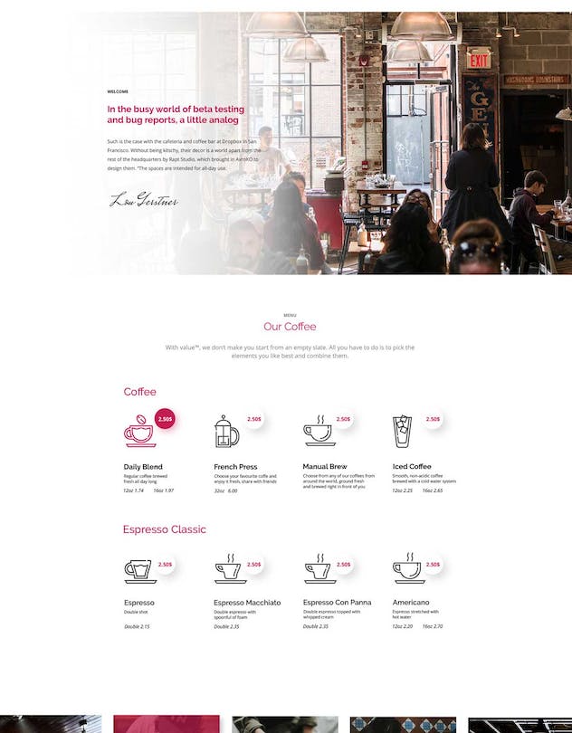 fourth preview of 'Premium Roasted Bean Creative Coffee Shop PSD Template  Free Download'