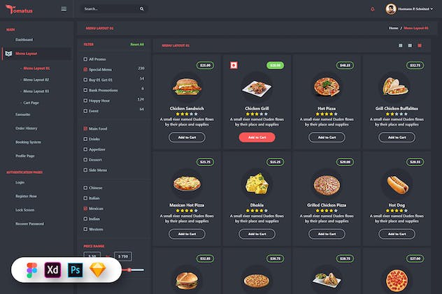 second preview of 'Premium Tomatus Restaurant User Website Dashboard UI Kit  Free Download'