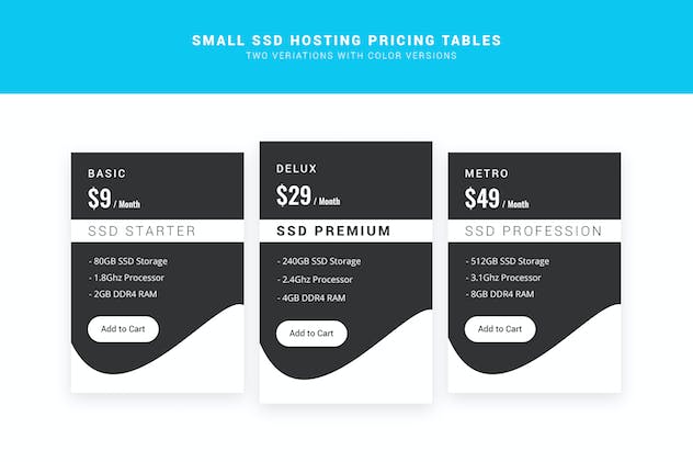 fourth preview of 'Premium SSD Hosting Small Pricing Tables PSD  Free Download'