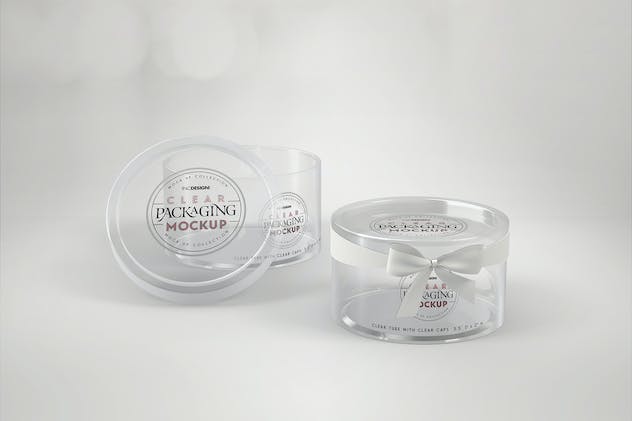 third preview of 'Premium Clear Cylinder Packaging with Clear Caps Mockup  Free Download'