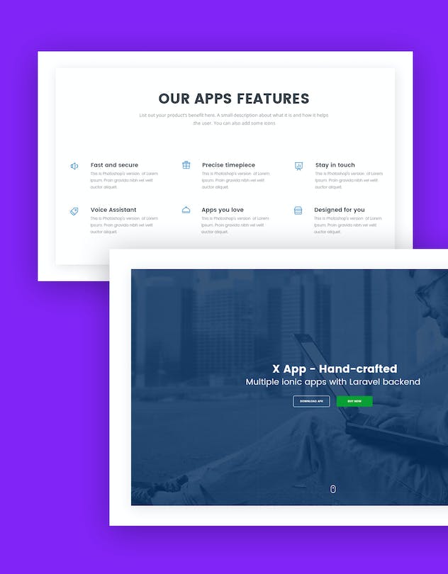 second preview of 'Premium Mobile App Landing Page PSD Template  Free Download'
