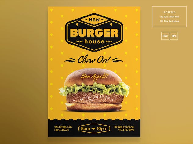 second preview of 'Premium Burger House Flyer and Poster Template  Free Download'