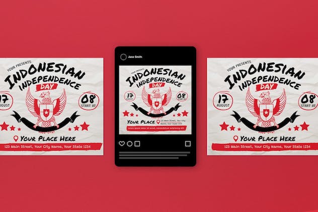 fourth preview of 'Ivory Hand Drawn Dirgahayu Indonesia Flyer Set  Free Download'