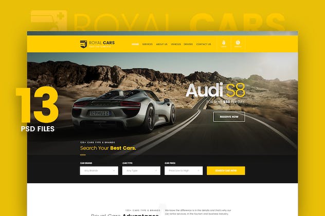fourth preview of 'Premium Royal Cars Rent Car PSD Template  Free Download'