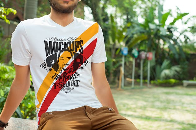 fourth preview of 'Premium Stylish V-Neck T-Shirt Mockups  Free Download'