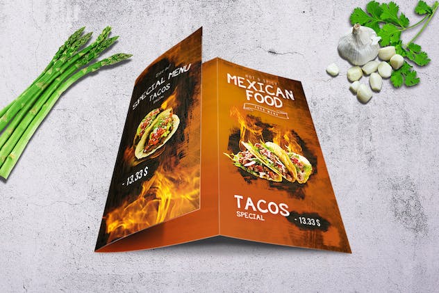 third preview of 'Premium Mexican A4 US Letter Trifold Food Menu  Free Download'