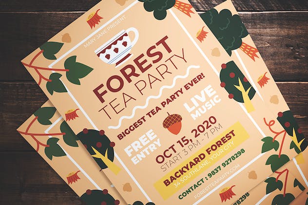 second preview of 'Premium Forest Tea Party Flyer  Free Download'
