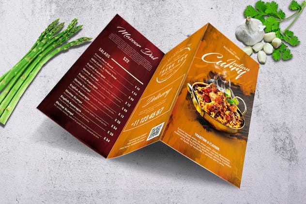 fourth preview of 'Premium Curry Indian Trifold Food Menu A4 US Letter  Free Download'