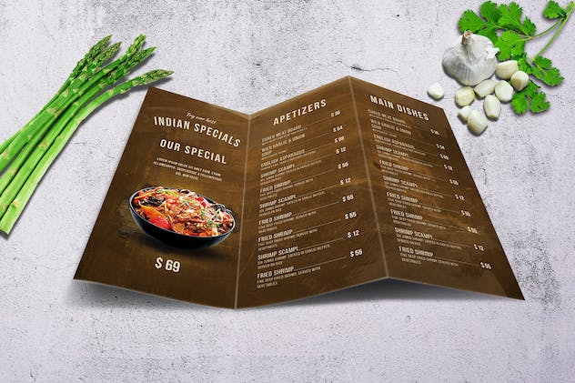 fourth preview of 'Premium Indian A4 & US Letter Trifold Food Menu  Free Download'