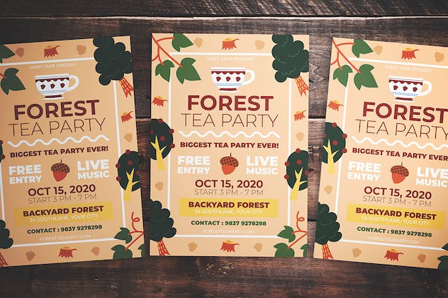fourth preview of 'Premium Forest Tea Party Flyer  Free Download'