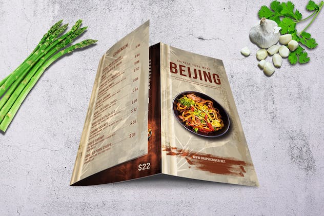 fourth preview of 'Premium Chinese Trifold A4 / US Letter Food Menu  Free Download'