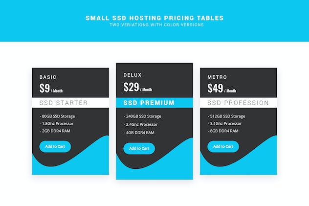 second preview of 'Premium SSD Hosting Small Pricing Tables PSD  Free Download'