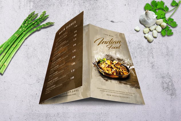 third preview of 'Premium Indian A4 & US Letter Trifold Food Menu  Free Download'