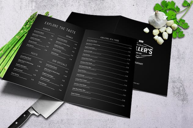 fourth preview of 'Premium Mullers Bifold A4 US Letter Elegant Menu  Free Download'
