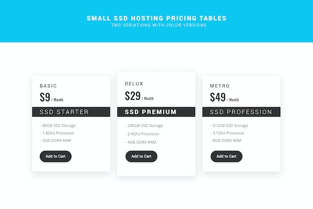 third preview of 'Premium SSD Hosting Small Pricing Tables PSD  Free Download'