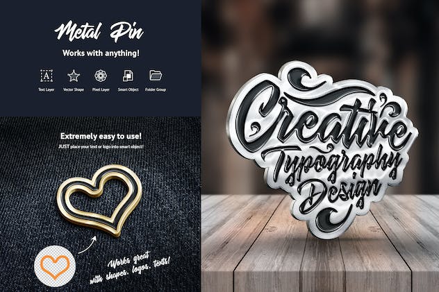 third preview of 'Premium Metal Pin Text and Logo Mockups  Free Download'