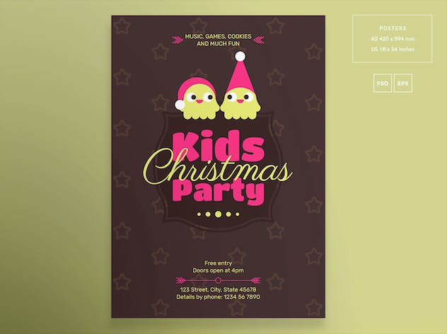 third preview of 'Premium Kids Christmas Party Flyer and Poster Template  Free Download'