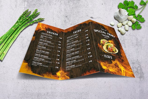 second preview of 'Premium Mexican A4 US Letter Trifold Food Menu  Free Download'