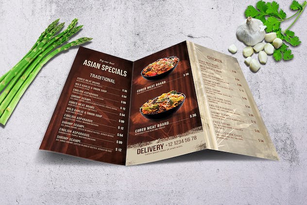 third preview of 'Premium Chinese Trifold A4 / US Letter Food Menu  Free Download'