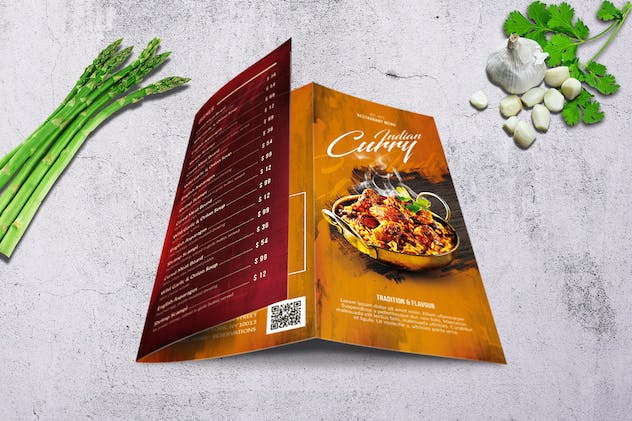 second preview of 'Premium Curry Indian Trifold Food Menu A4 US Letter  Free Download'