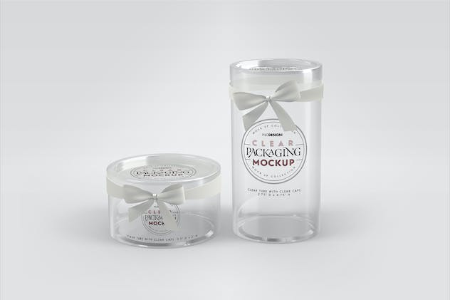 fourth preview of 'Premium Clear Cylinder Packaging with Clear Caps Mockup  Free Download'