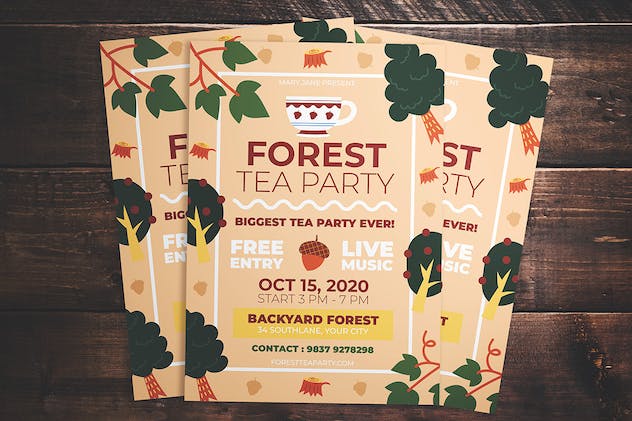 third preview of 'Premium Forest Tea Party Flyer  Free Download'