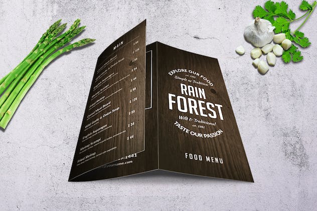 second preview of 'Premium Rain Forest Tri-Fold A4/US Letter Menu  Free Download'