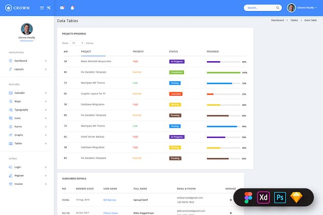 fourth preview of 'Premium Crown Material Admin Dashboard UI Kit  Free Download'