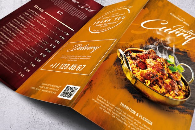 third preview of 'Premium Curry Indian Trifold Food Menu A4 US Letter  Free Download'
