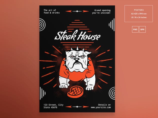third preview of 'Premium Steak House Flyer and Poster Template  Free Download'