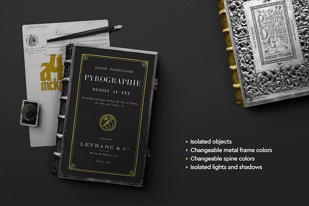 fourth preview of 'Premium Book Mockup Old Antique Metal Frame  Free Download'