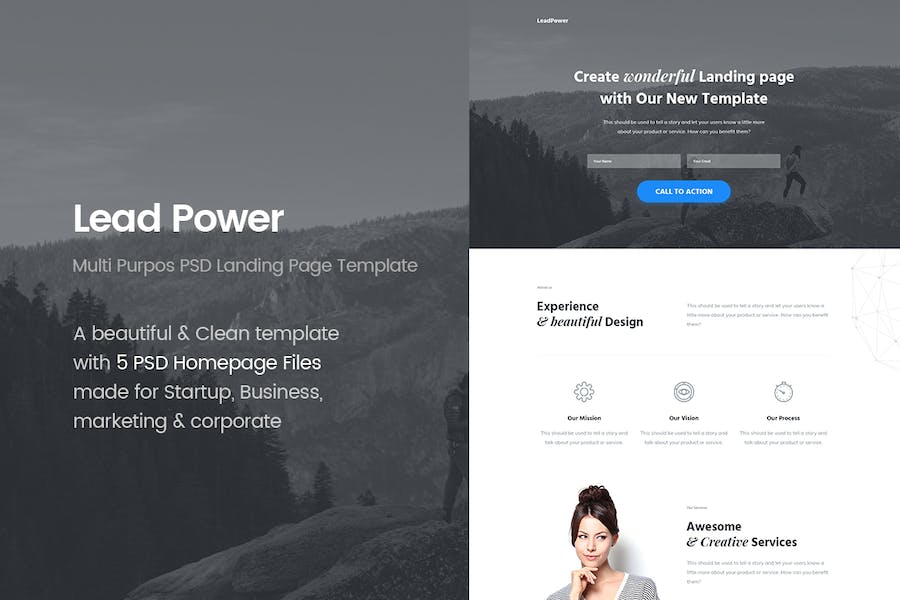 Premium Leadpower – Multi-Purpose PSD Landing Page Template  Free Download
