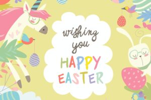 Banner image of Premium Cute Frame Composed of Easter Bunnies & Unicorns  Free Download