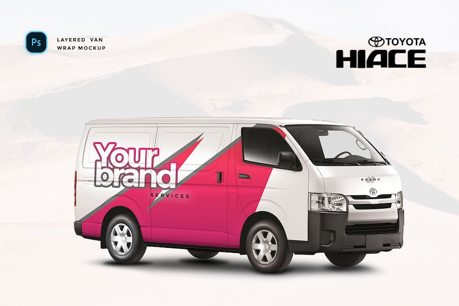 Premium Toyota Hiace Van Mockup  Free Download