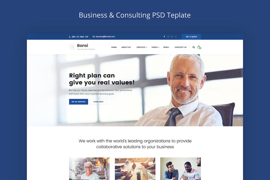 Premium Bonsi Business Consulting PSD Template  Free Download