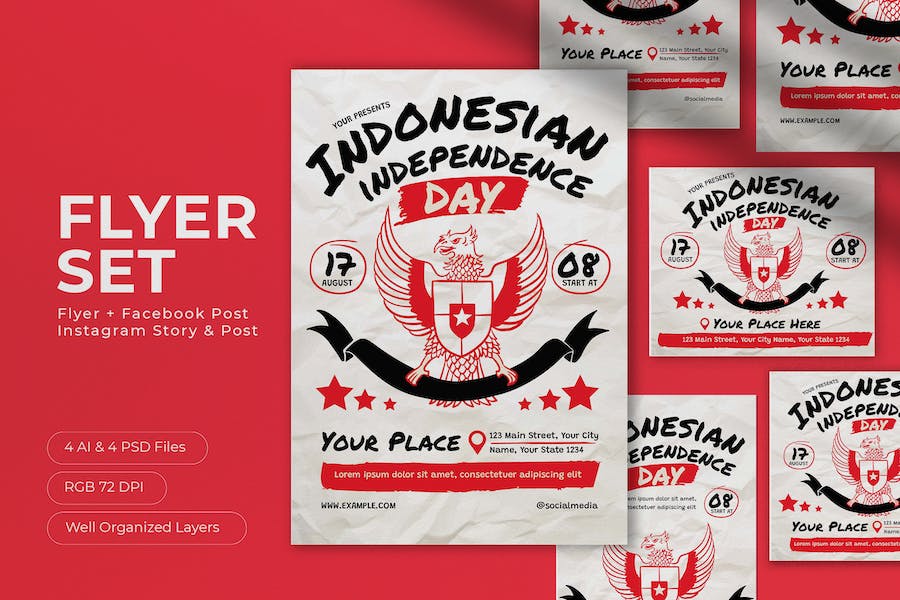 Ivory Hand Drawn Dirgahayu Indonesia Flyer Set  Free Download