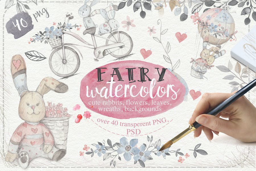Premium Fairy Watercolors 40 PNG  Free Download
