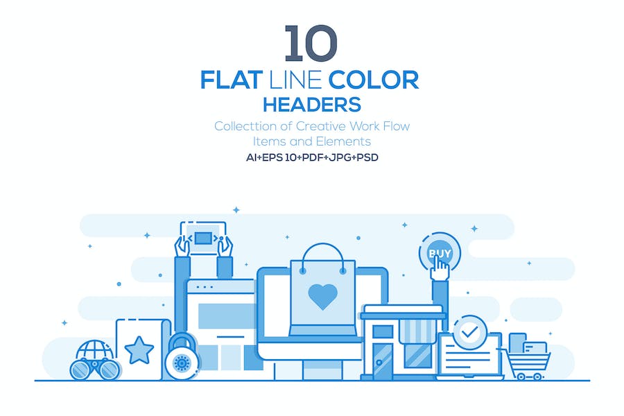Premium Set of Flat Line Color Headers  Free Download