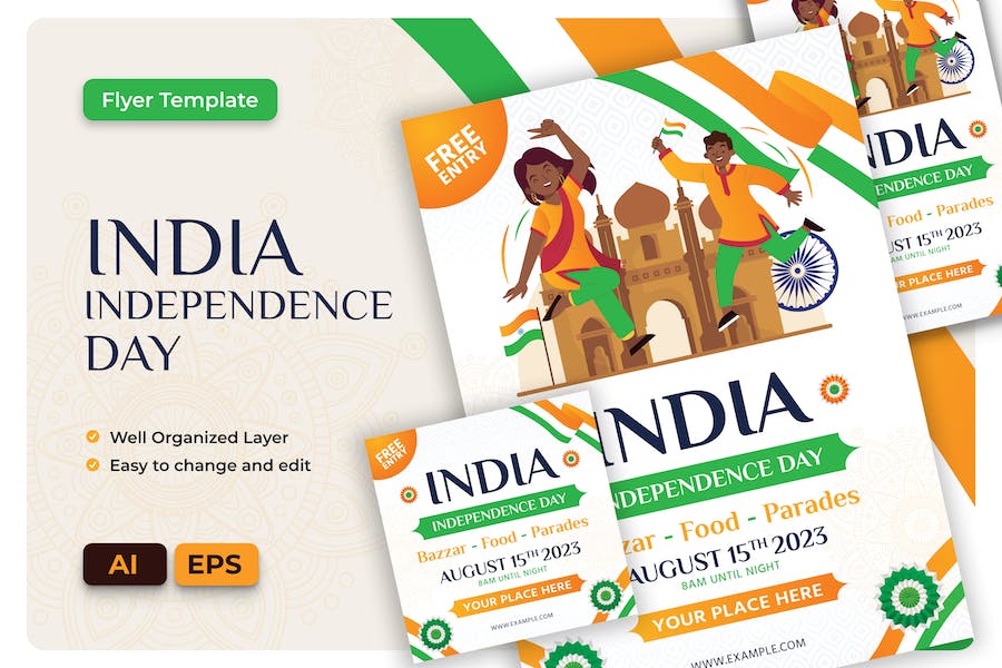 Premium India Independence Day Flyer AI & EPS Template  Free Download