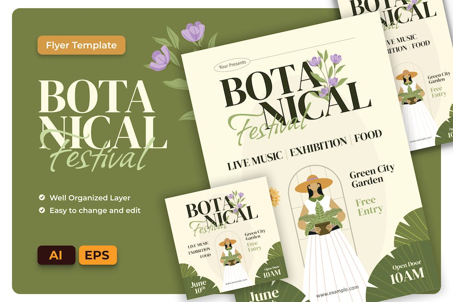 Premium Botanical Festival Flyer AI & EPS Template  Free Download