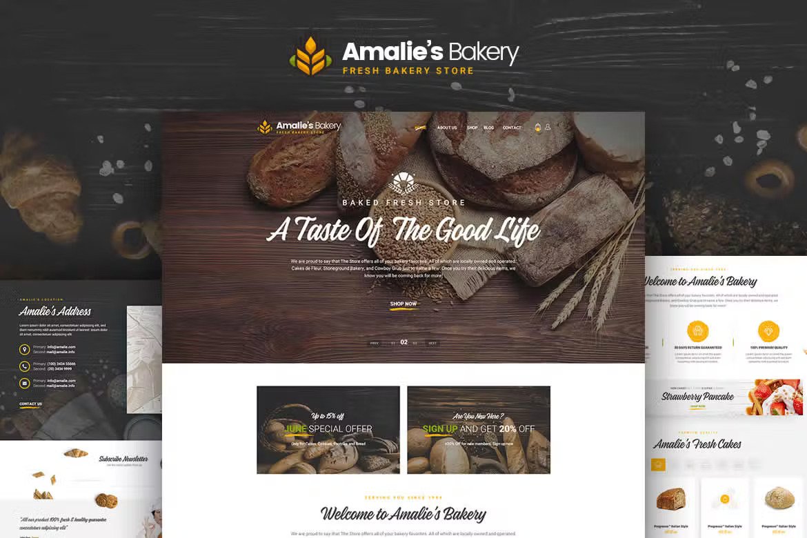 Premium Amalie’s Bakery OnePage PSD Template  Free Download