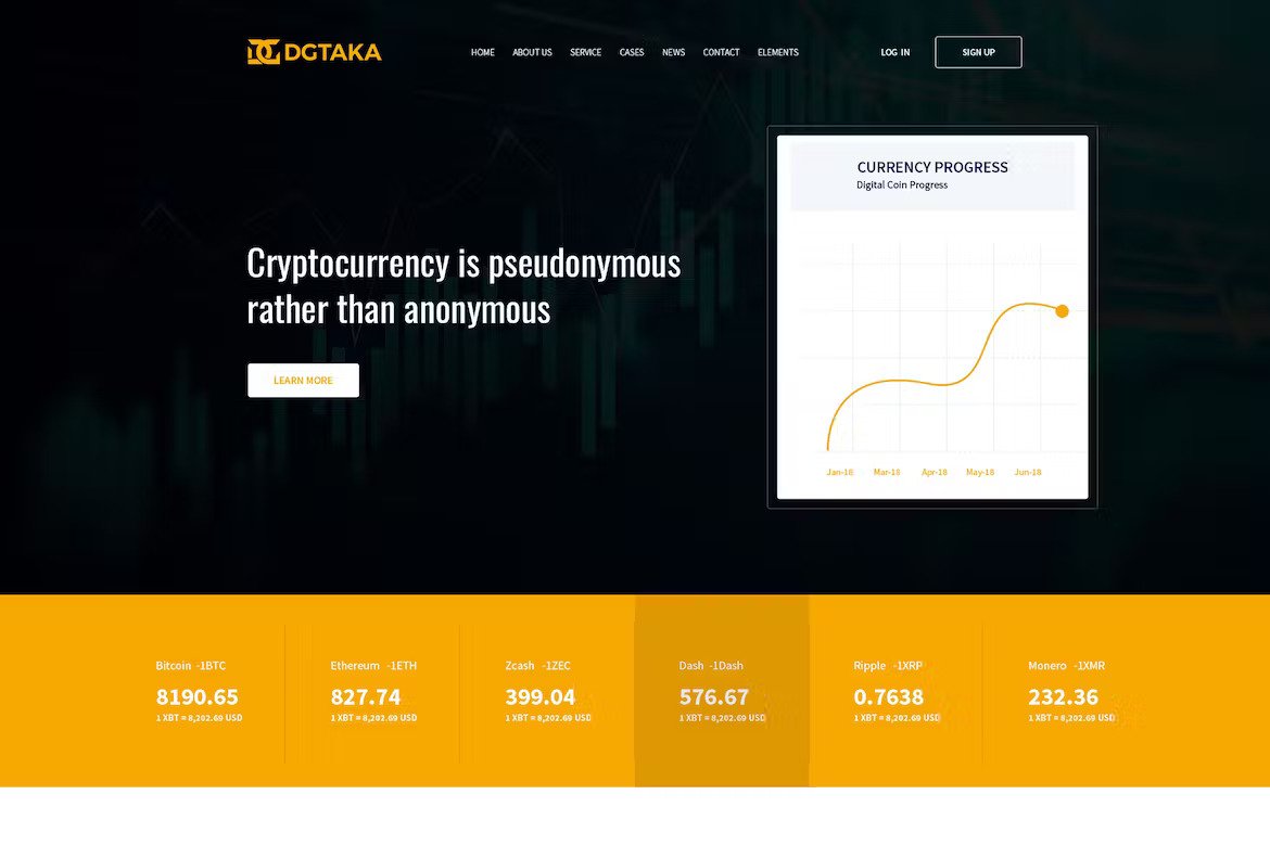 Premium DGTaka – Cryptocurrency PSD Template  Free Download