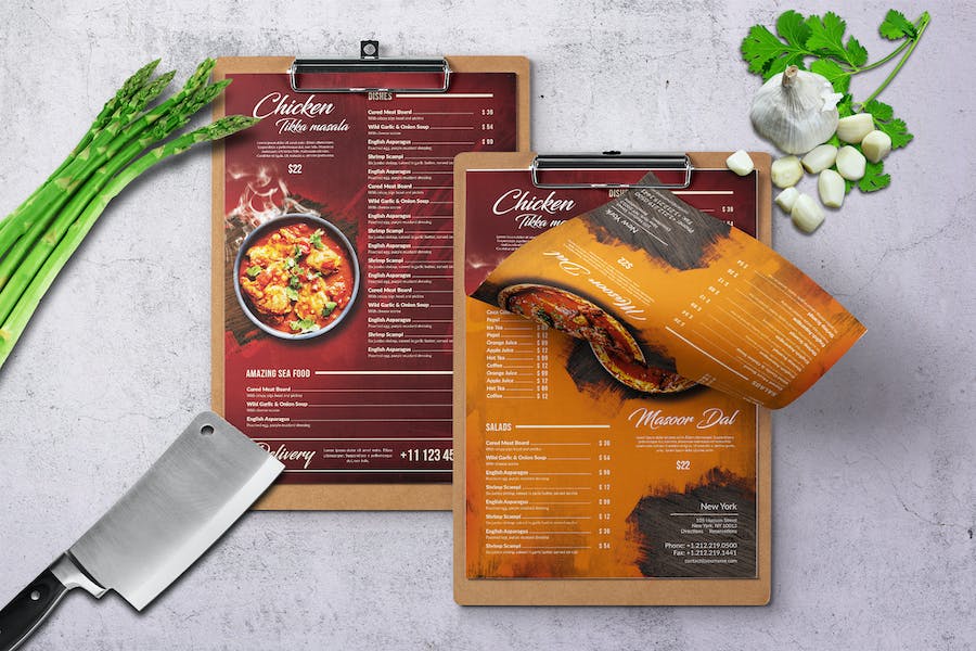 Premium Curry Indian A4 US Letter Single Page Food Menu  Free Download