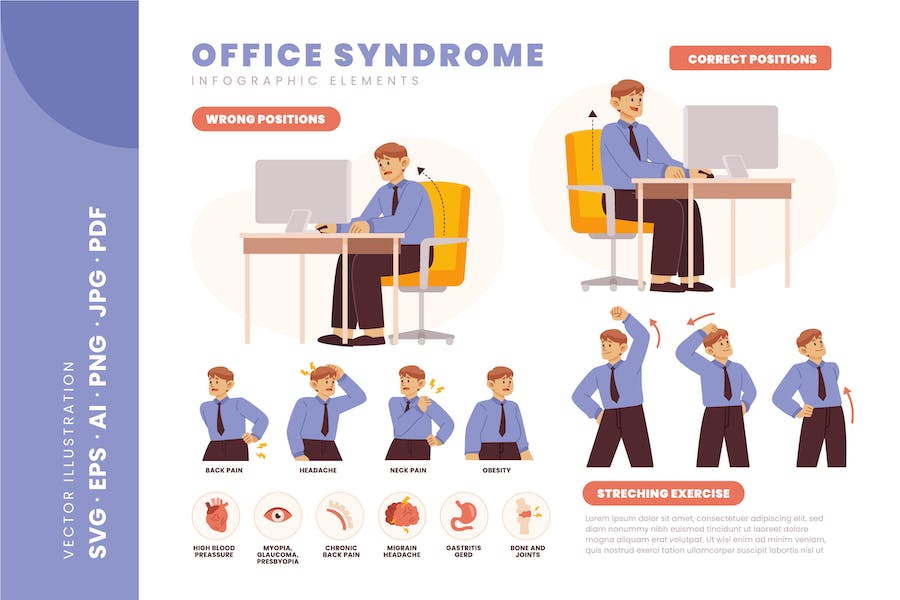 Premium Back Pain Office Syndrome Infographic Presentation  Free Download
