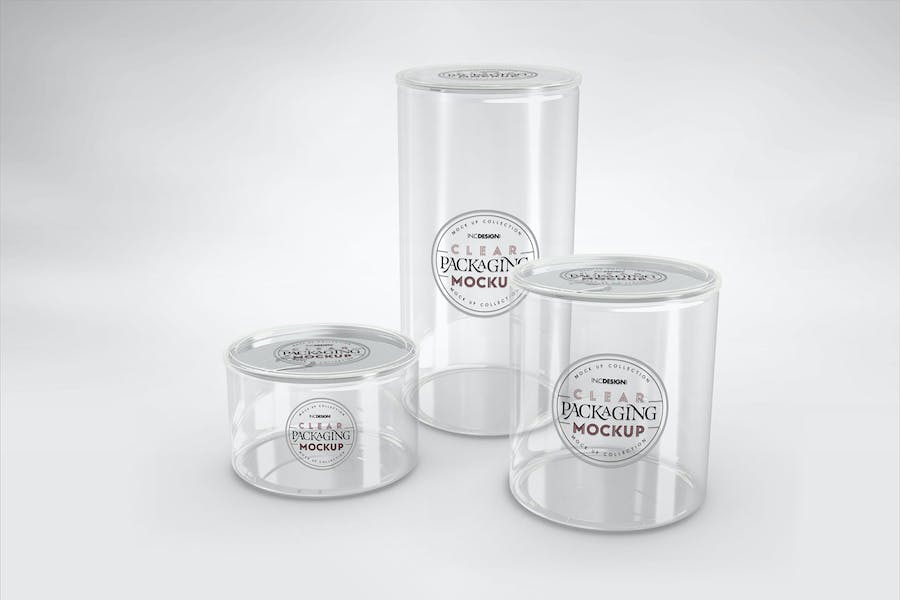 Premium Clear Cans with Pull Tabs and Clear Lids Mockup  Free Download
