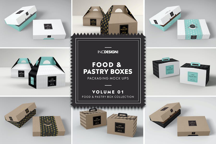 Premium Food Pastry Boxes Vol. 1 Packaging Mockups  Free Download